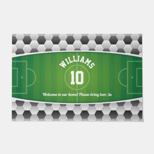 Monogram Football Soccer Field Ball Sport Green Doormat