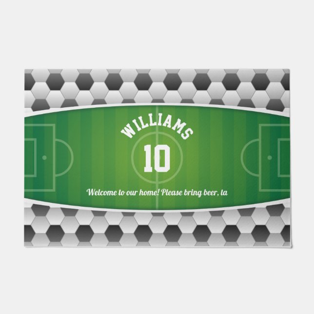 Monogram Football Soccer Field Ball Sport Green Doormat (Front)
