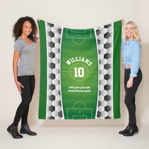 Monogram Football Soccer Field Ball Sport Green Fleece Blanket