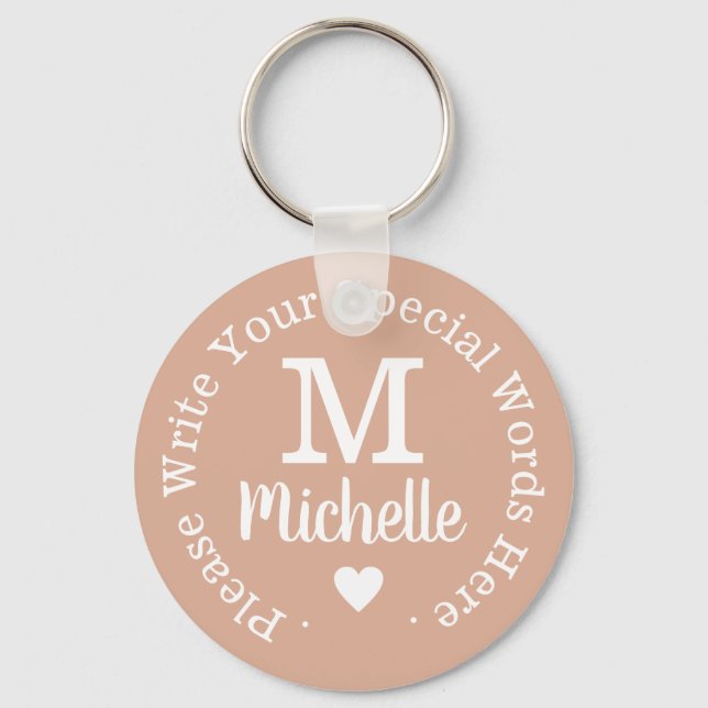 monogram for her with custom text pink love keychain (Front)