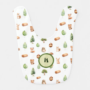 Monogram Forest Animals Pattern Baby Bib