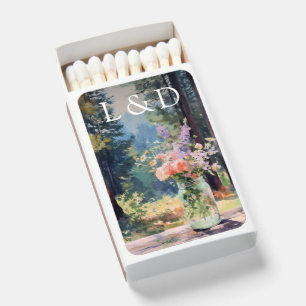 Monogram Forest Floral Mason Jar Wedding Favor Matchboxes