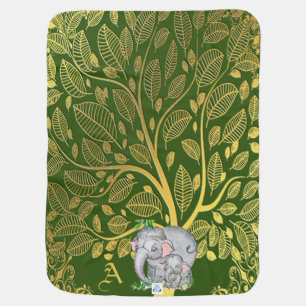 Monogram Forest Golden Tree Of Life Mom Elephant Baby Blanket