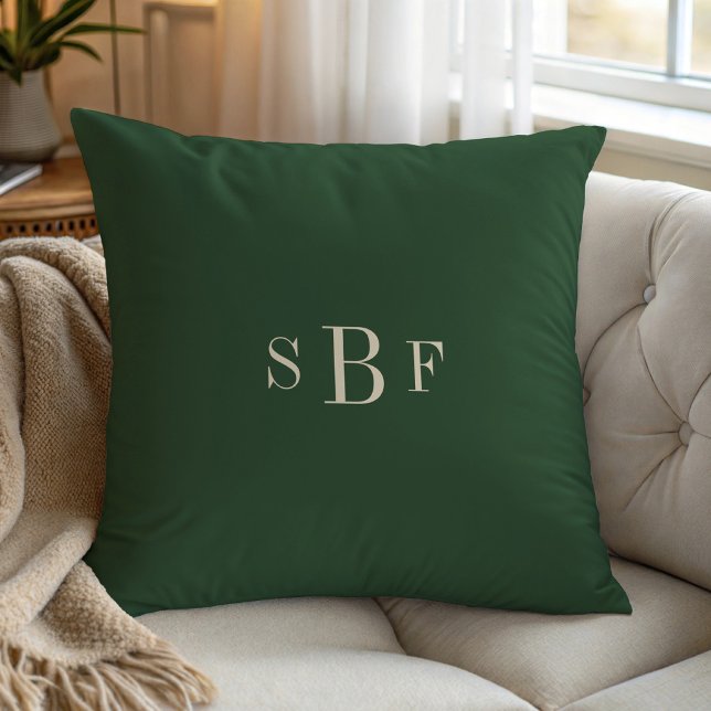 Monogram Forest Green Boho Mid Century Moody Decor Throw Pillow (Monogram Forest Green Boho Mid Century Moody Decor Throw Pillow)