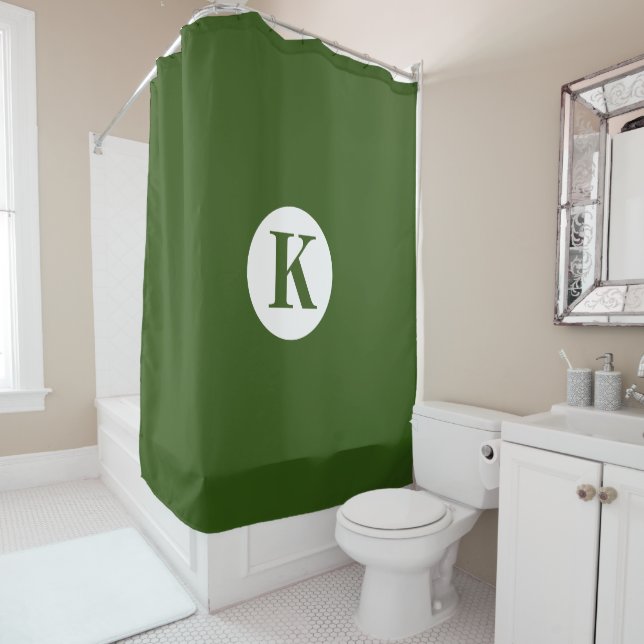Monogram Forest Green Colorful Elegant Modern Shower Curtain (In Situ)