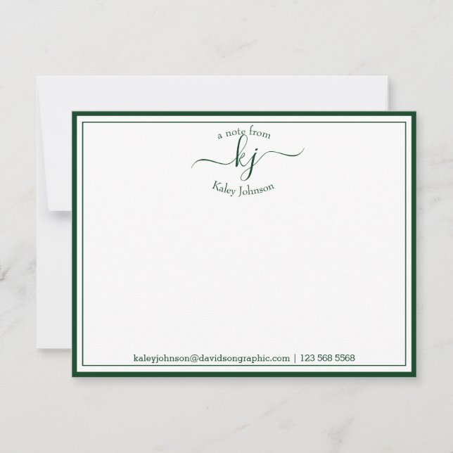 Monogram Forest Green From The Desk Of Note Card (Front)