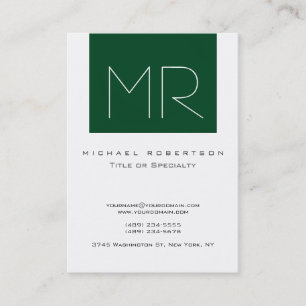 Monogram Forest Green Stripe White Business Card