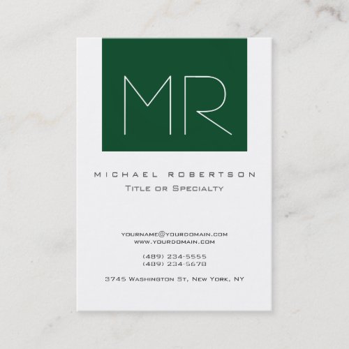 Monogram Forest Green Stripe White Business Card