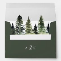 Monogram Forest Green Watercolor Pine Tree