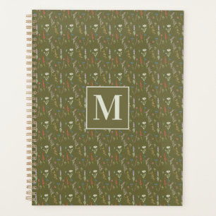 Monogram Forest Green Watercolor Wildflower Garden Planner