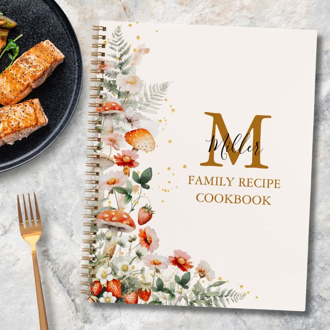 Monogram Forest Mushroom Floral Family Recipe Book (In situ)