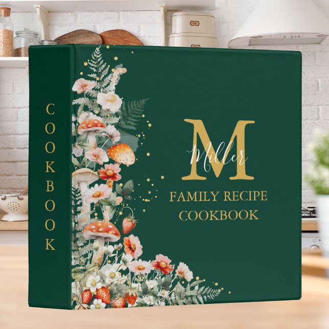 Monogram Forest Mushroom Floral Recipe Cookbook 3 Ring Binder (In situ)