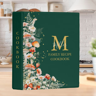 Monogram Forest Mushroom Floral Recipe Cookbook Mini Binder