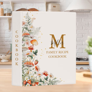 Monogram Forest Mushroom Floral Recipe Cookbook Mini Binder