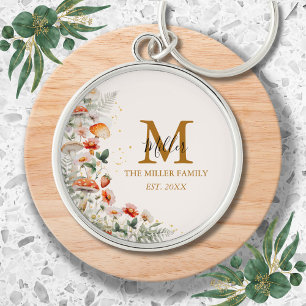 Monogram Forest Mushrooms Flowers Floral botanical Keychain