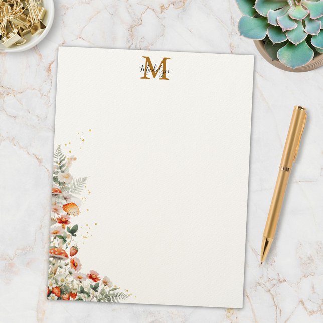 Monogram Forest Mushrooms Flowers Floral botanical Letterhead (In situ)