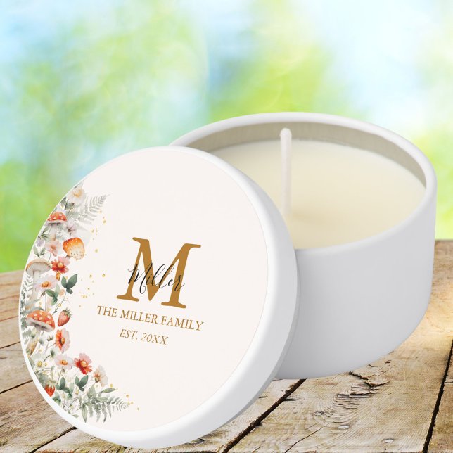 Monogram Forest Mushrooms Flowers Floral botanical Mini Candle Favors (In situ)