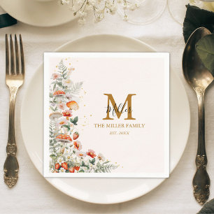 Monogram Forest Mushrooms Flowers Floral botanical Napkins