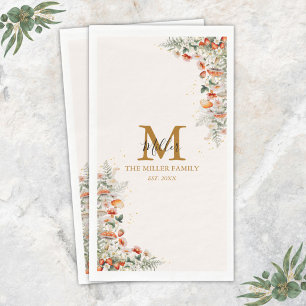 Monogram Forest Mushrooms Flowers Floral botanical Paper Guest Towels