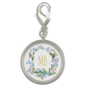 Monogram Forget-Me-Not Wreath Blue Flowers Cute Charm
