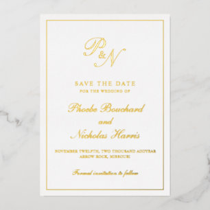 Monogram Formal Elegant Wedding Save the Date Foil Invitation