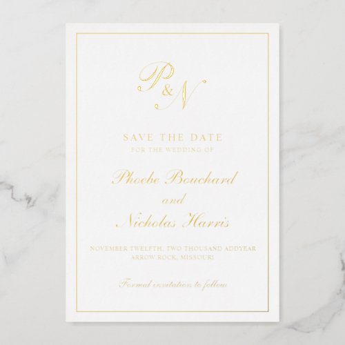 Monogram Formal Elegant Wedding Save the Date Foil Invitation