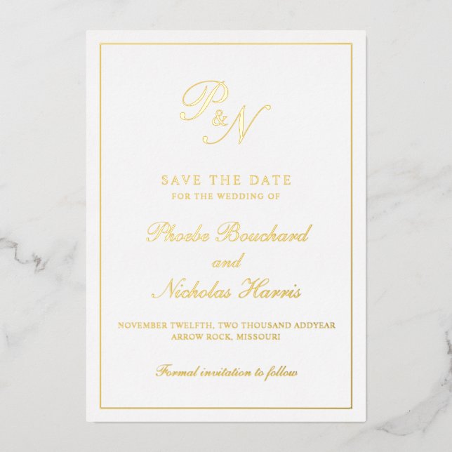 Monogram Formal Elegant Wedding Save the Date Foil Invitation (Front)