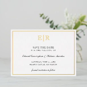 Monogram Formal Wedding Save The Date Gold Foil Invitation