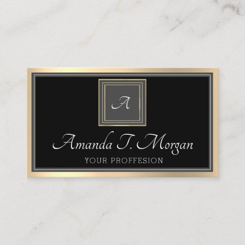 Monogram Frame Appointment Gold Black Gray VIP Business Card