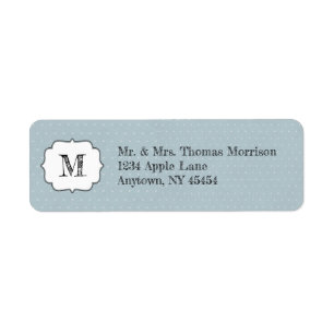 Monogram Frame on Pale Blue and Polka Dot Label