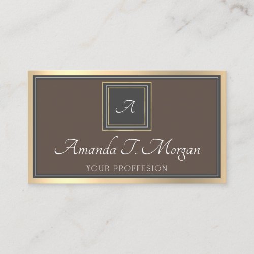 Monogram Framed Appointment Gold Grey Elegant VIP Business Card