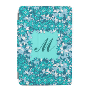 Monogram framed with flowers - blue and white iPad mini cover