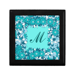 Monogram framed with flowers - blue and white keepsake box