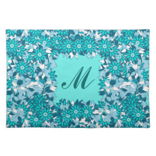 Monogram framed with flowers - blue and white placemat