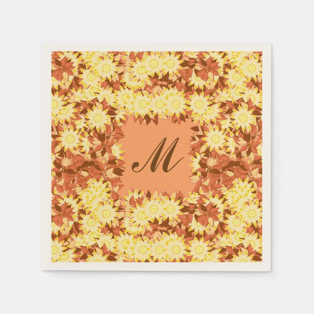 Monogram framed with flowers - cocoa & yellow napkins (Front)