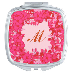 Monogram framed with flowers - fuchsia and pink compact mirror
