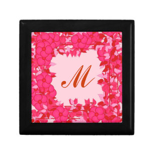 Monogram framed with flowers - fuchsia and pink jewelry box