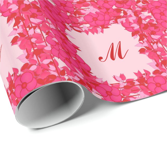 Monogram framed with flowers - fuchsia and pink wrapping paper (Roll Corner)