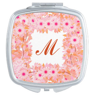 Monogram framed with flowers - pink and peach mirror for makeup
