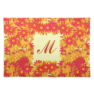 Monogram framed with flowers - red and gold placemat