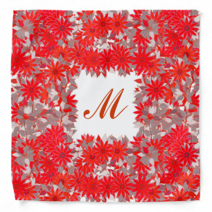 Monogram framed with flowers - red and grey bandana