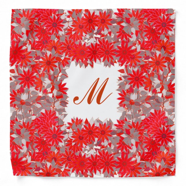 Monogram framed with flowers - red and grey bandana (Front)