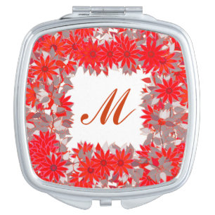 Monogram framed with flowers - red and grey vanity mirror