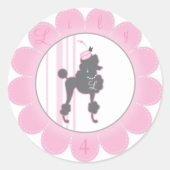 Monogram French Poodle Favor Sticker (Front)