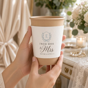 Monogram From Miss to Mrs Crest Bridal Shower Coffee Cup Sleeve