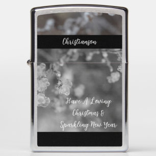 Monogram Frosted Branches Christmas & New Years Zippo Lighter