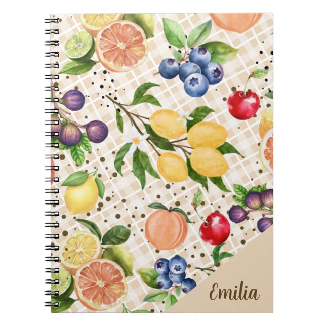Monogram fruit pattern Pretty Brown Orange  Notebook (Front)