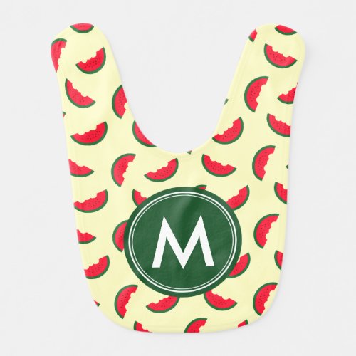 Monogram Fruity Summer Red Watermelon Pattern Baby Bib
