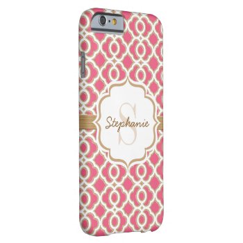 Monogram Fuchsia And Gold Quatrefoil Barely There Iphone 6 Case by cutecases at Zazzle
