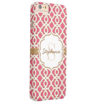Monogram Fuchsia And Gold Quatrefoil Barely There Iphone 6 Plus Case by cutecases at Zazzle